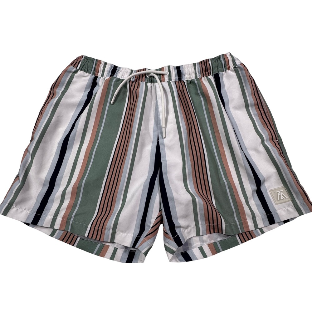 Topman Mens Striped Swim Trunks Green Pink Blue White Size Large Shorts